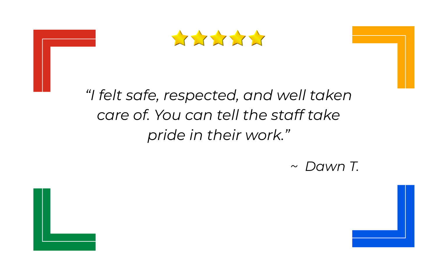 Five-star Google review from Dawn T.